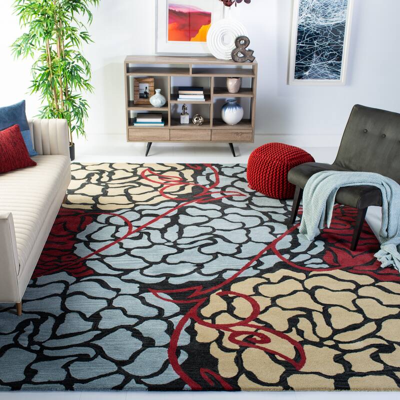 SAFAVIEH Handmade Wyndham Wiltrud Grey New Zealand Wool Rug - 8' x 10' - Charcoal/Red