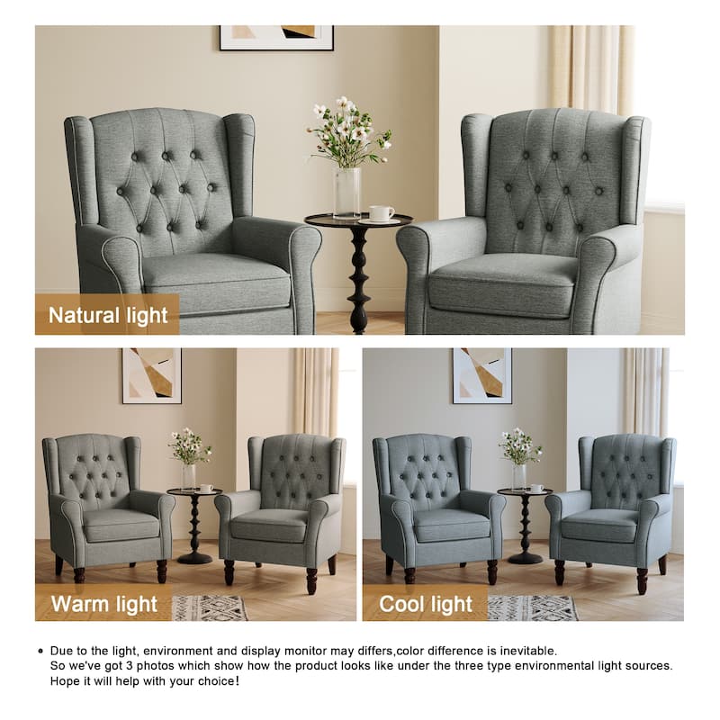 Button-Tufted Accent Club Chair Wingback Armchair Set of 2