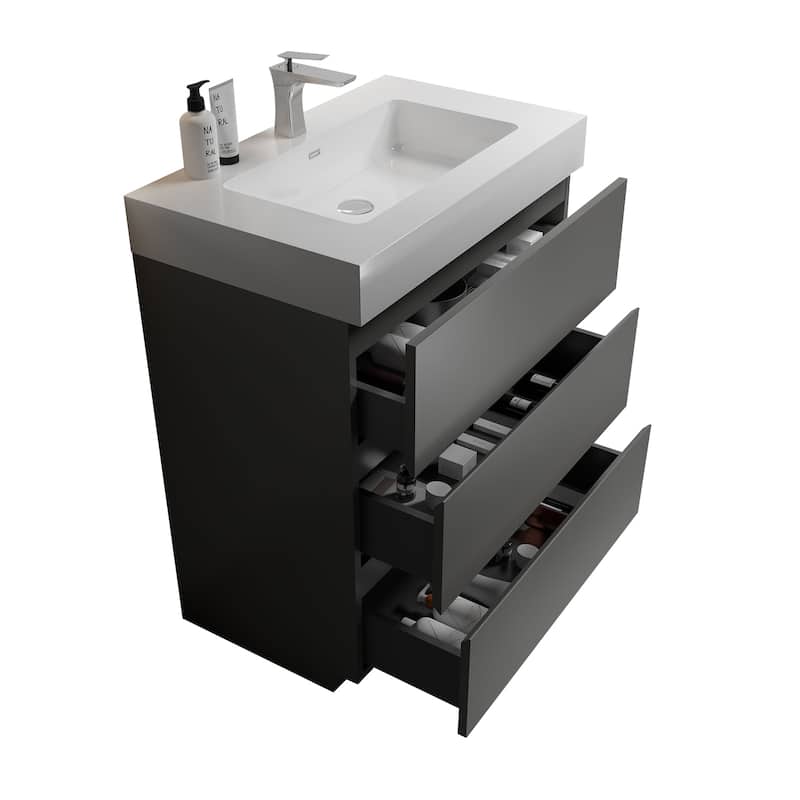 Modern Freestanding Bathroom Vanity with Sink Basin without Drain and Faucet