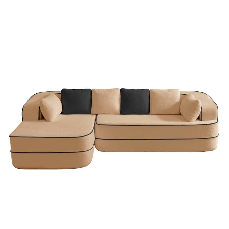 105.9" Modular L-shaped Teddy Velvet Sectional Sofa with Chaise and Curved Armrest