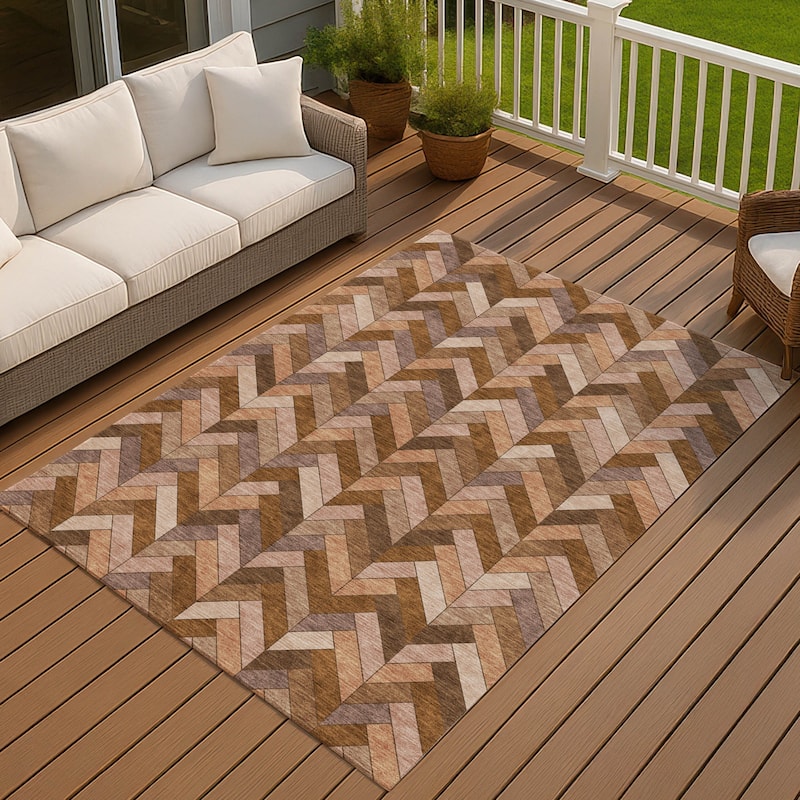 Machine Washable Indoor/ Outdoor Modern Chevron Chantille Rug - Copper - 3' x 5'