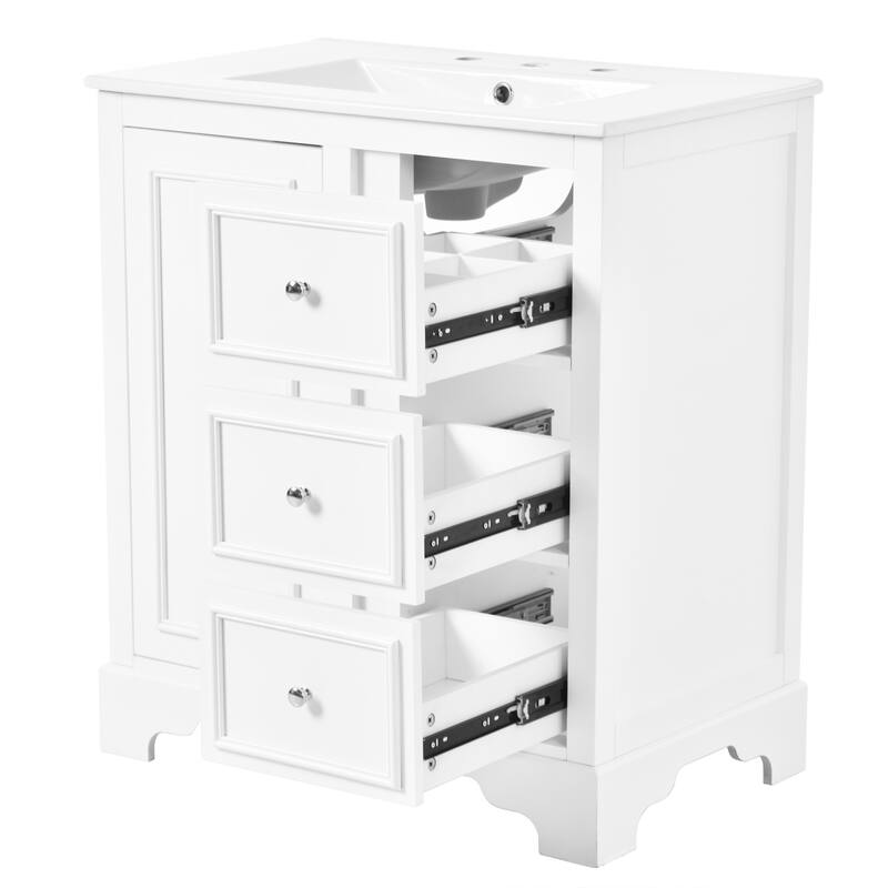 30-Inch Modern Bathroom Vanity Cabinet with Ceramic Basin, Floor Cabinet with Drawer Dividers and Adjustable Shelf