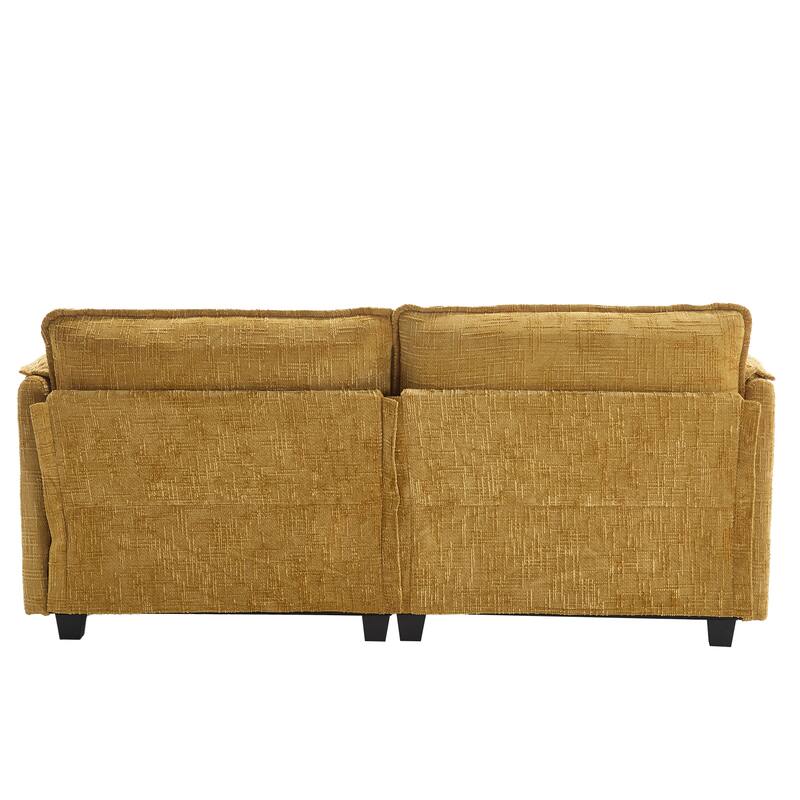 Chenille Sleeper Sofa Bed Deep Seat Loveseat Sectional Couch with Ottomans Chaise Lounge, Detachable Armrests and Side Pockets