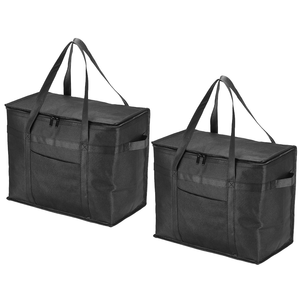 2Pcs 16.1"x9.1"x13" Insulated Reusable Grocery Shopping Bag with Pocket, Black