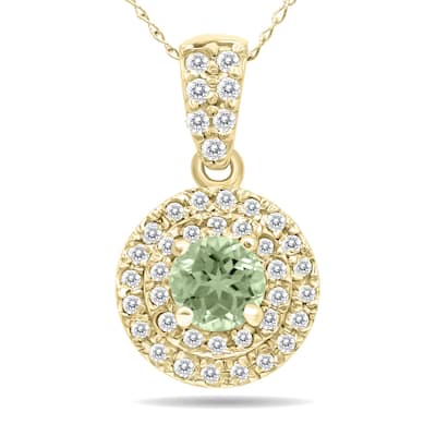 Marquee 3/4 Carat TW Double Halo Green Amethyst And Diamond Pendant in 10K Yellow Gold