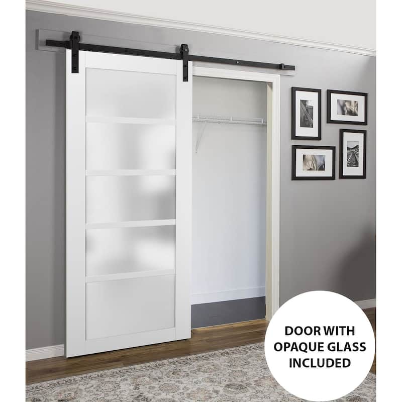 Sliding Barn Door Hardware / Quadro 4002 White Silk Frosted Opaque Glass