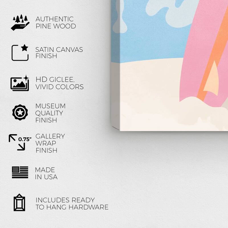 Wynwood Studio Canvas Nautical and Coastal Pink Summer Surf Pink and Mid-Century Modern Wall Art Canvas Print