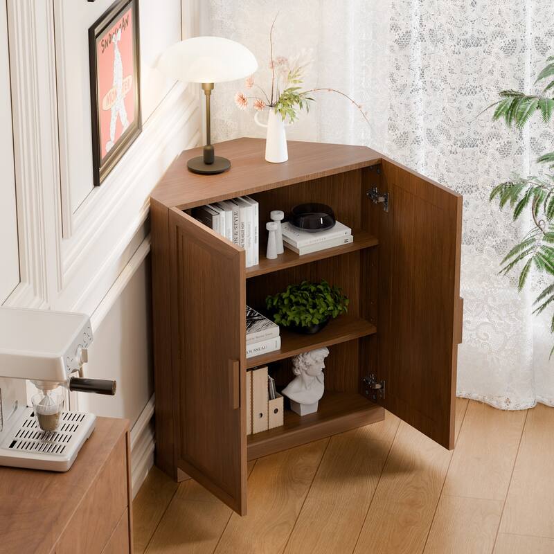 Corner Cabinet Wooden Corner Storage Organizer Cabinet with Adjustable Shelves