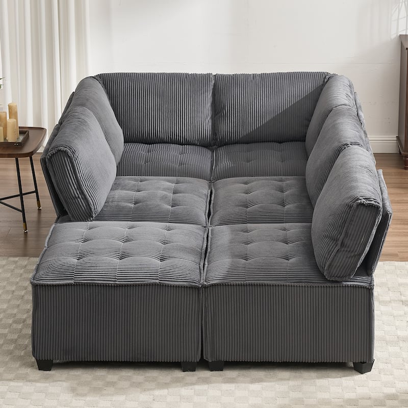 Ergonomic Lounge Modular Couch Corduroy Sectional Sofa with Deep Seat Ottoman Chaise and High-Rebound Thick Cushions