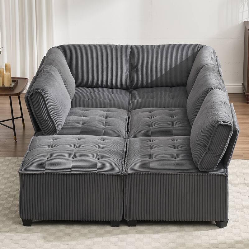 U-Shaped Modular Sectional Sofa, Oversized Corduroy Cloud Couch with Reversible Chaise, Comfy Convertible 6-Seat Corner Couch