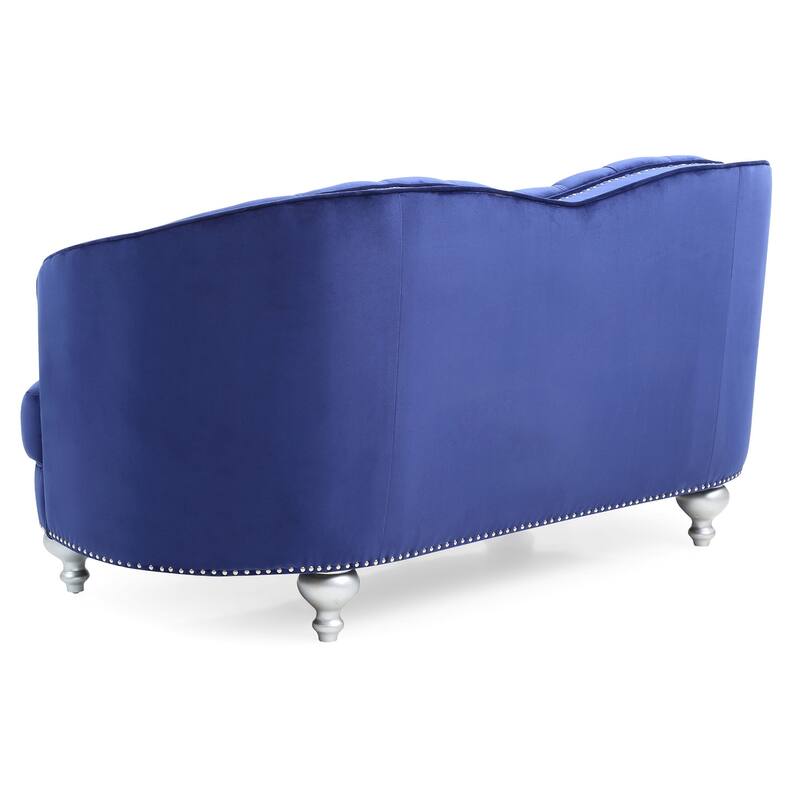 Tufted Velvet Straight Sofa with Throw Pillows - 71" - Blue