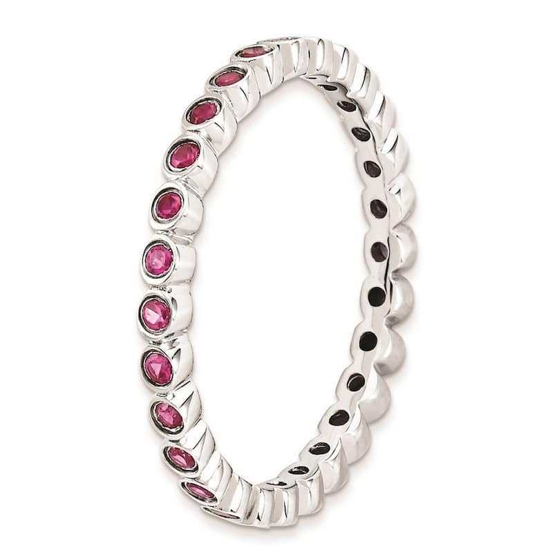 Curata 925 Sterling Silver Bezel Polished Patterned Stackable Expressions Created Ruby Ring
