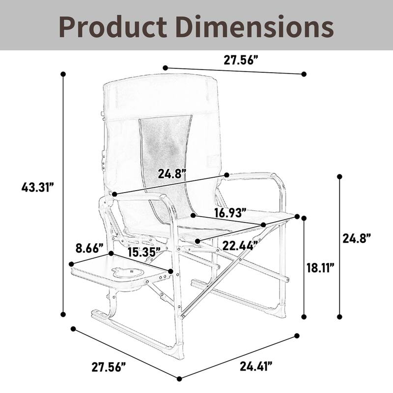 Oversized Portable Folding Camping Chair with Side Table and Pocket