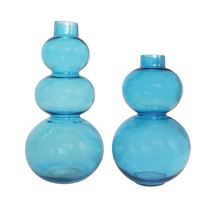 Blue Glass Bubble Decorative Vase with Various Sizes (Set of 2)