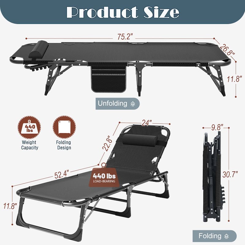 Portable Folding Camping Cot Bed with 2 Sided Mattress and Pillow - 75"