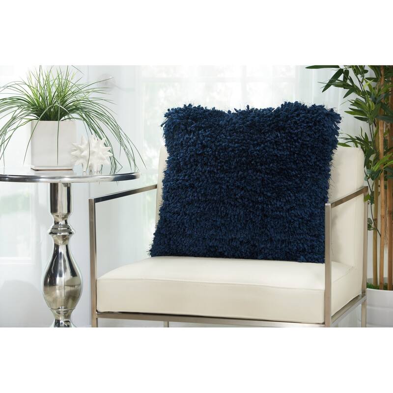 Fluffy Navy Shag Accent Throw Pillow