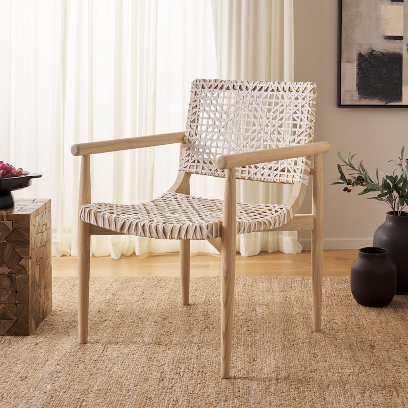 SAFAVIEH Clarissa Solid Wood & Leather Accent Chair (Fully Assembled) - W23" x D23" x H33" - 23Wx23Dx33H