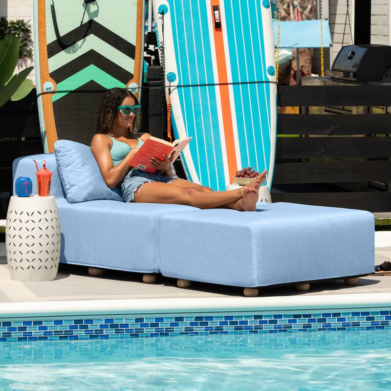 Jaxx Vada Outdoor Sun Lounger - Luxury Modular Chaise & Ottoman with Sunbrella Fabric and Waterproof Cover