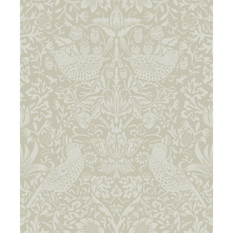 Seabrook Designs Tonal Bird Garden Prepasted Wallpaper - 20.9 in. W x 33 ft. L - Neutral