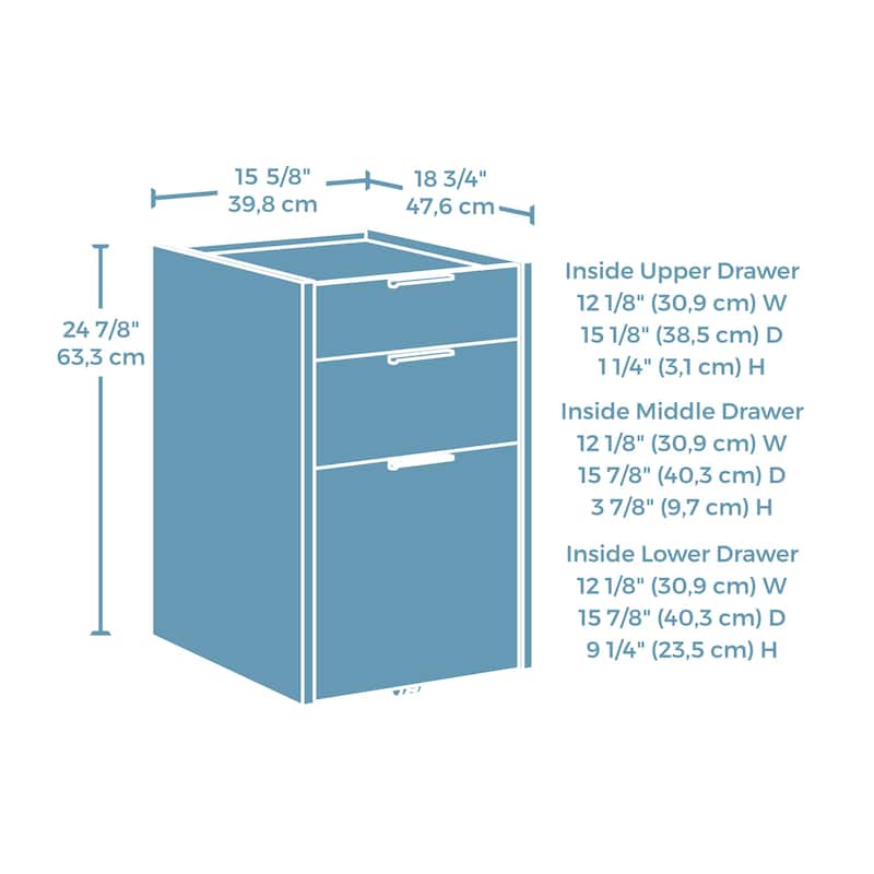 Wood File Pedestal with Roomy Drawers, Acacia