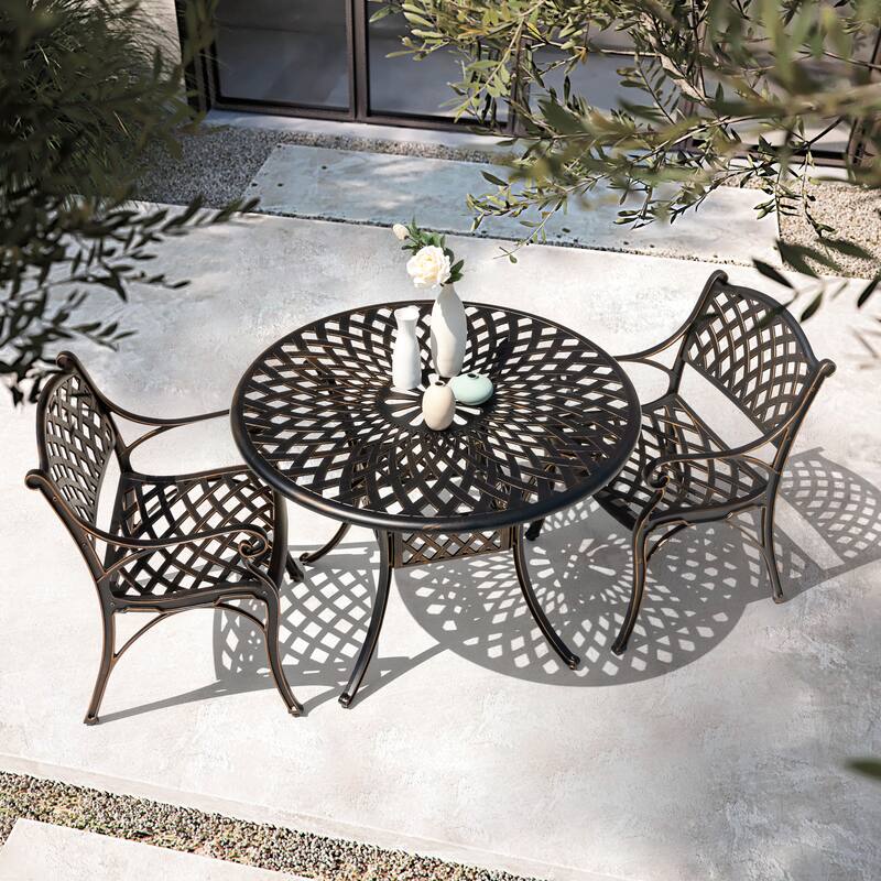 Outdoor 2-Piece Patio Cast Aluminum Dining Chairs with Armrests
