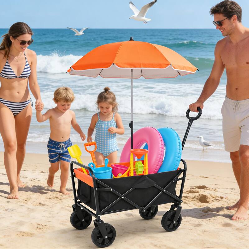 Mini Folding Garden & Beach Utility Wagon Cart, Black & Yellow