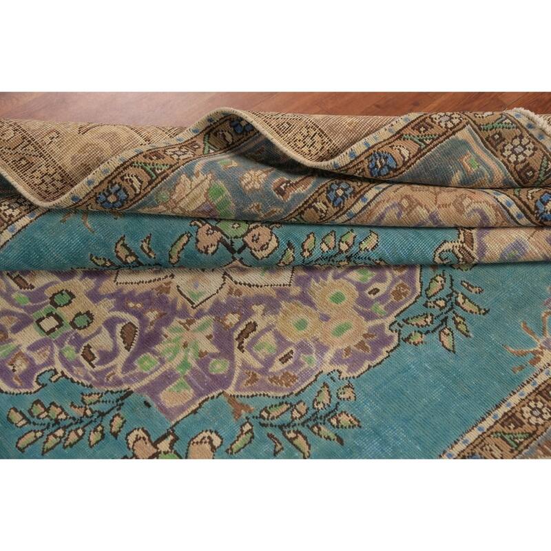 Turquoise Blue Medallion Tabriz Persian Area Rug Handmade Wool Carpet - 6'4"x 9'10"