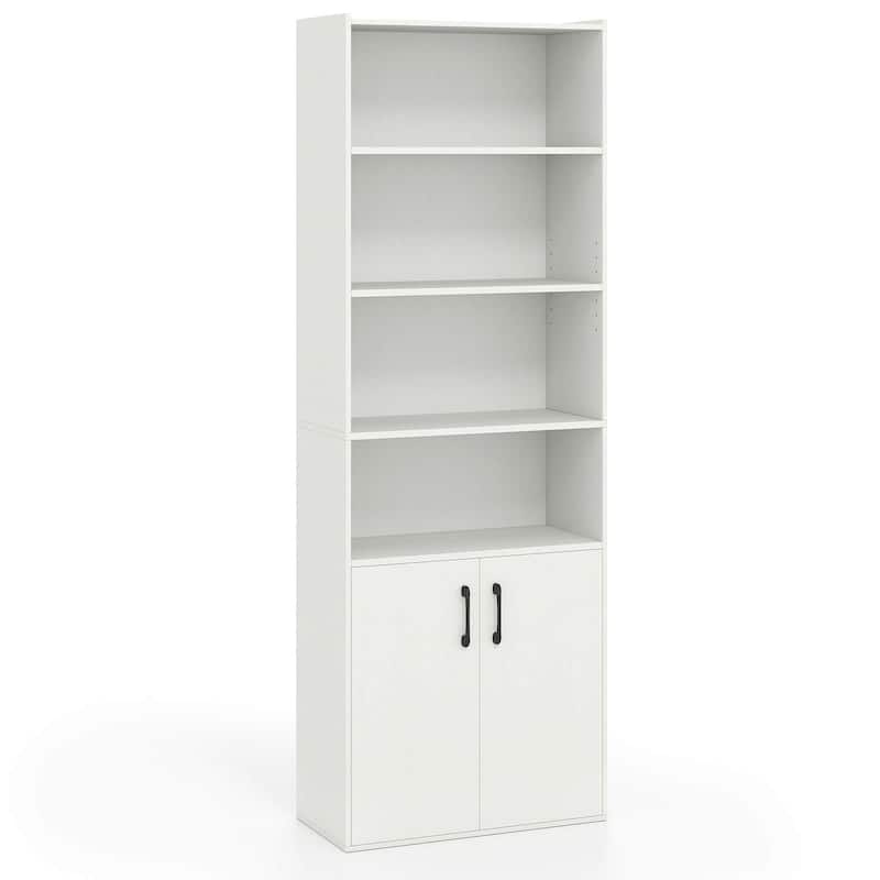 Costway 70" Bookcase with Adjustable Shelves with 2-Door Cabinet - See Details - White