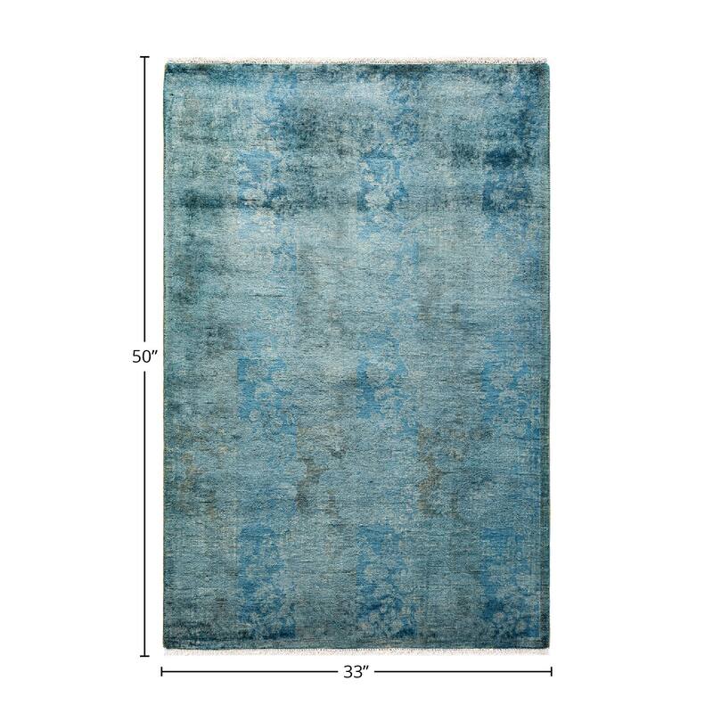 Fine Vibrance, One-of-a-Kind Hand-Knotted Runner Rug - Blue, 2' 9" x 4' 2" - 2' 9" x 4' 2"