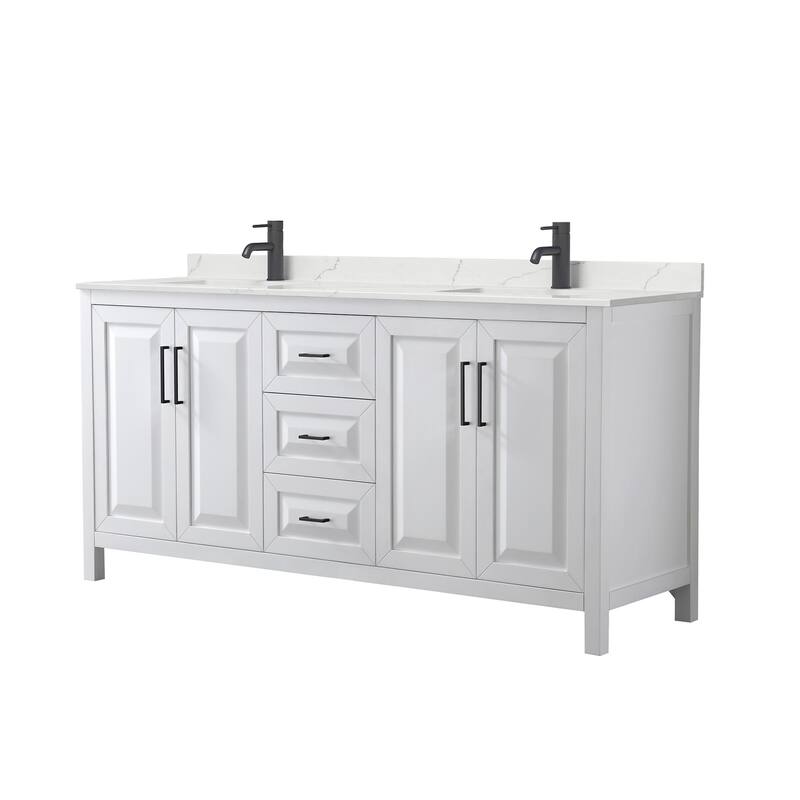 Daria 72-inch Double Vanity, Single Hole Quartz Top - White, Black Trim, Giotto Quartz Top