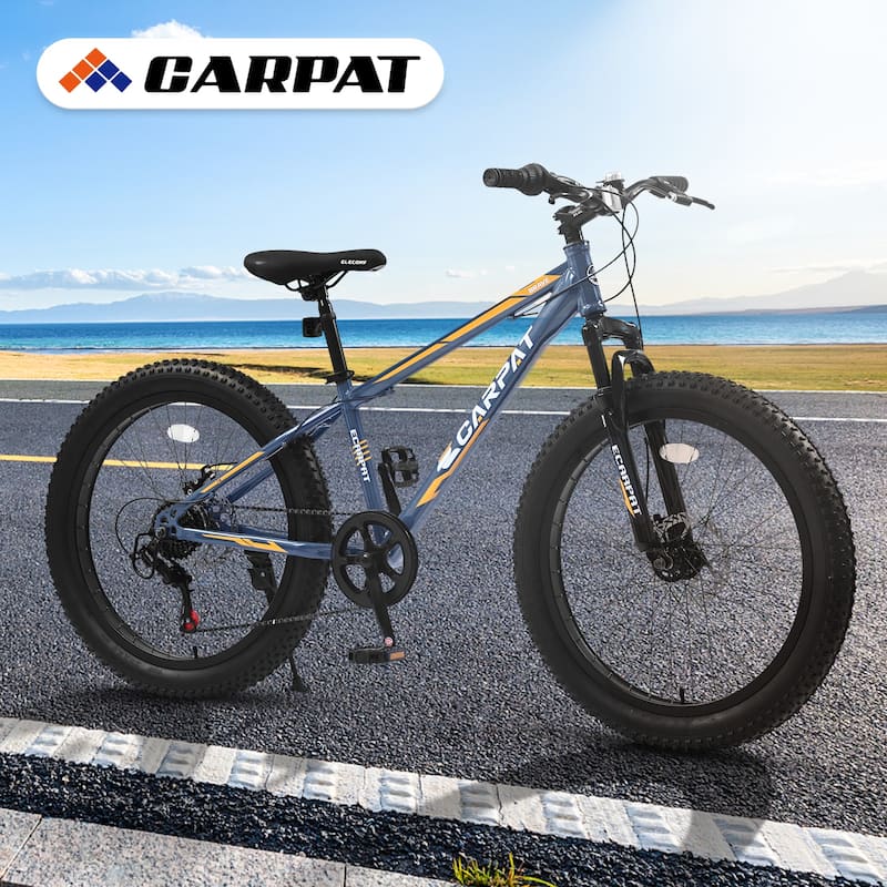 Fat Tire Mountain Bike - Shimano 7 Speeds, Dual Disc Brake, High-Carbon Steel Frame, Front Suspension, Adult/Youth - 24