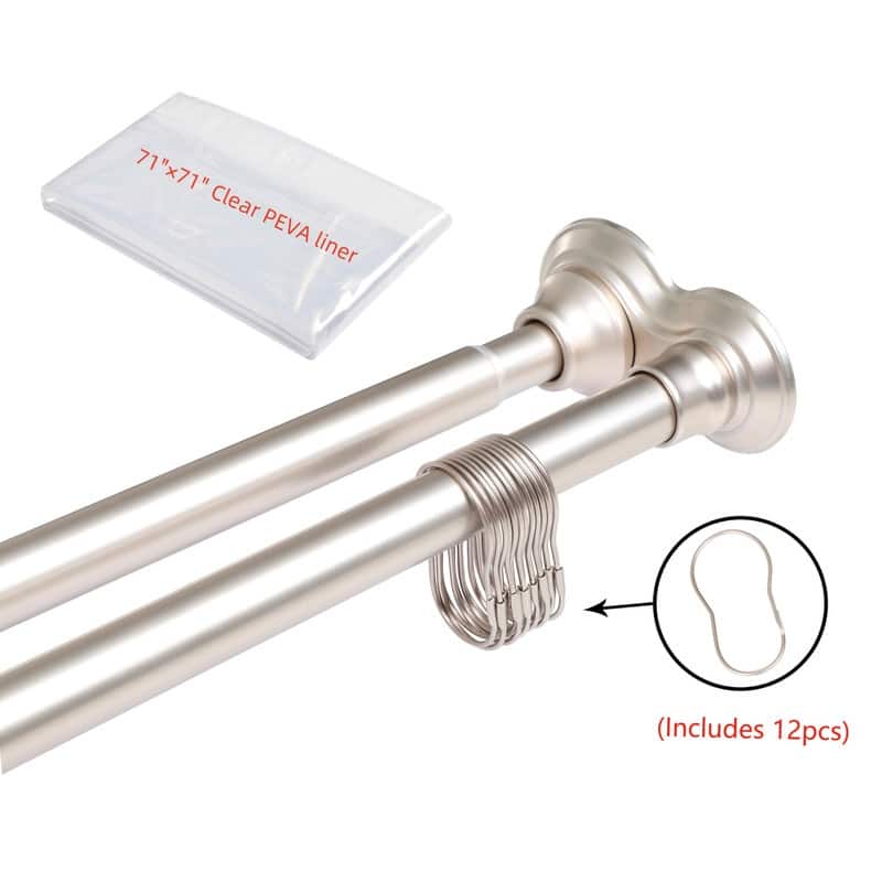 Utopia Alley 72-Inch Adjustable Rust-Proof Aluminum Double Shower Curtain Tension Rods, Includes Shower Liner and Shower Hooks - Brushed Nickel