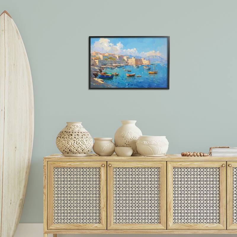 Stupell Nautical Harbor Coastal Town Framed Giclee Art Design By LSR Design Studio