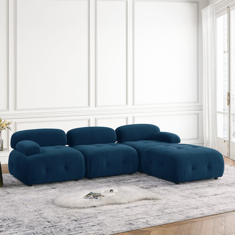 Modular Sectional Sofa, Button Tufted Designed and DIY Combination, L-Shaped Velvet Upholstered Couch with Reversible Ottoman