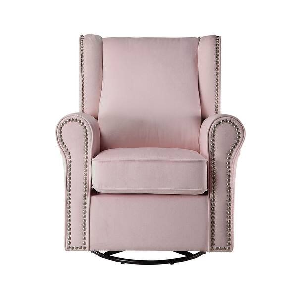 slide 2 of 8, Pink Swivel Chair with Rolled Arms - Plush Comfort and Nailhead Detailing Pink
