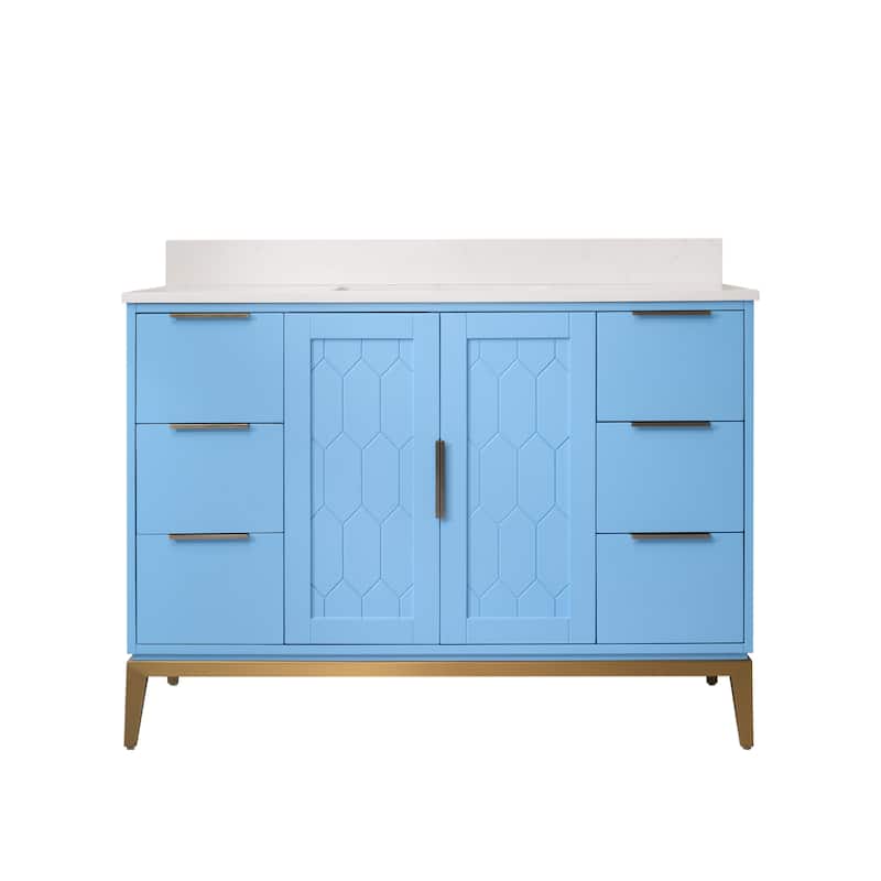 35''H Solid Wood Bath Vanity with Stain-resistant Carrera White Quartz Top and Sink