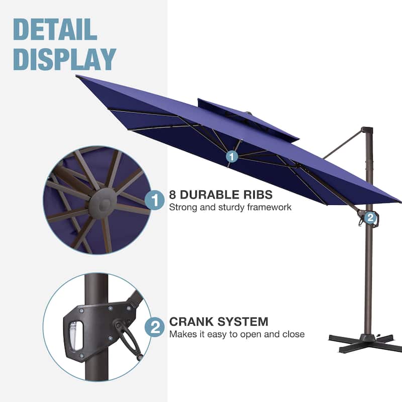 VredHom Offset Cantilever Patio Umbrella with 4-piece Fillable Base