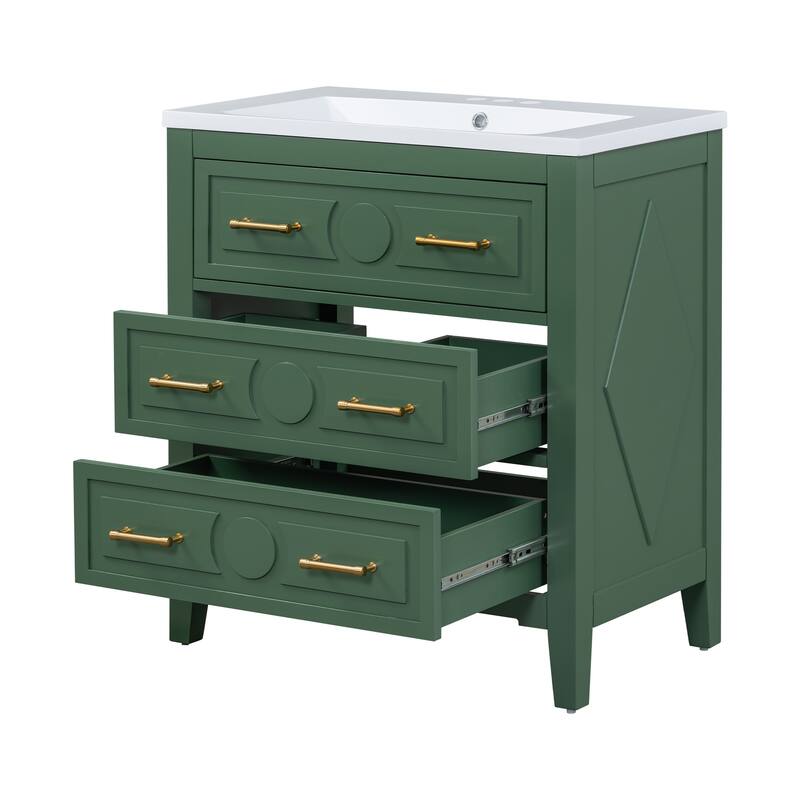 Solid Wood Freestanding Bathroom Vanity with Ceramic Sink Combo - 30'' x 18''