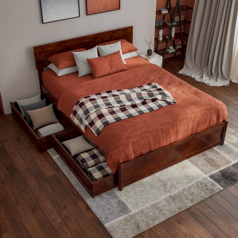 Wesley Platform Bed with Panel Footboard and Storage Drawers - Walnut - Full