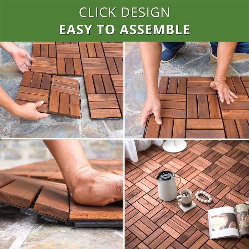 12"x12" Square Wood Interlocking Flooring Tiles Pack of 10/20/30