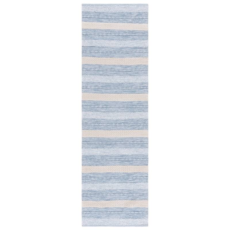 SAFAVIEH Handmade Montauk Robin Casual Cotton Rug - 2'3" x 8' Runner - Silver/Ivory