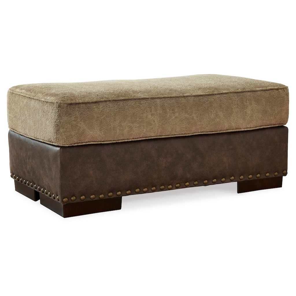 Srie 44 Inch Ottoman, Nailhead Trim, Plush, Faux Leather, Dual Tone Brown