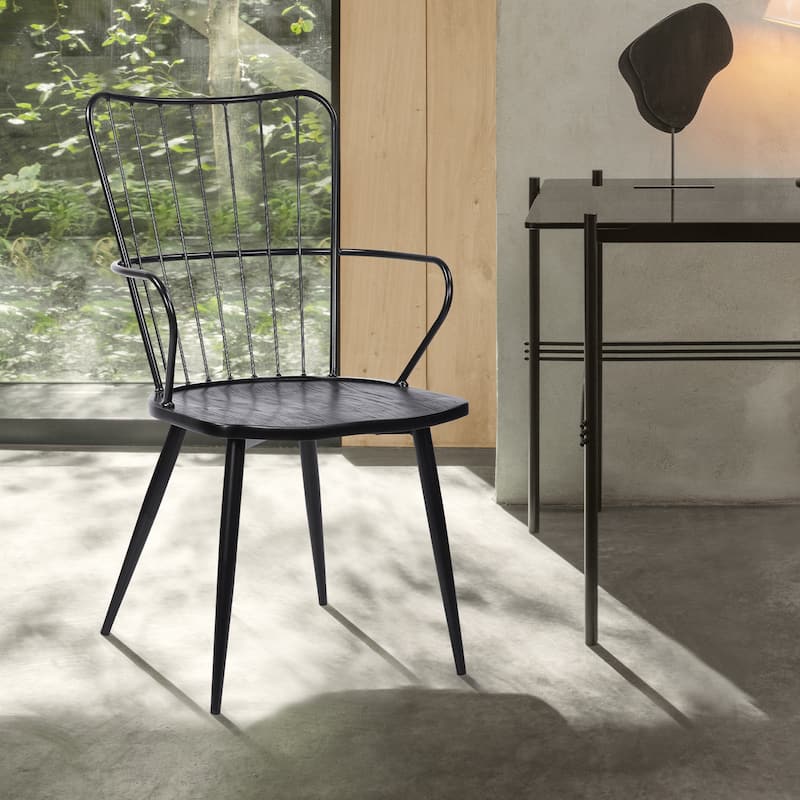 Parisa Modern Farmhouse High Spindle Back Windsor Dining Chair with Arms