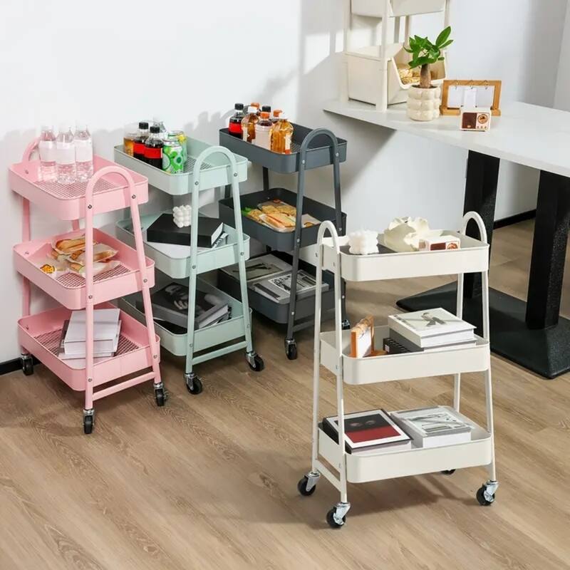 3-Tier Metal Rolling Utility Cart Multifunctional Organizer with Handle and Lockable Wheels - 17.4"D x 12.04"W x 31.02"H