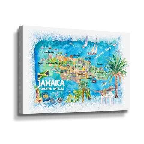Jamaica Illustrated Travel Map With Roads And Highlights Gallery Wrapped Canvas