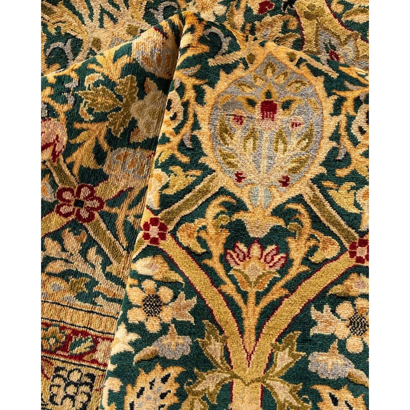 Overton Handknotted Wool Vintage Inspired Traditional Mogul Green Area Rug - 18' 0" x 12' 2"