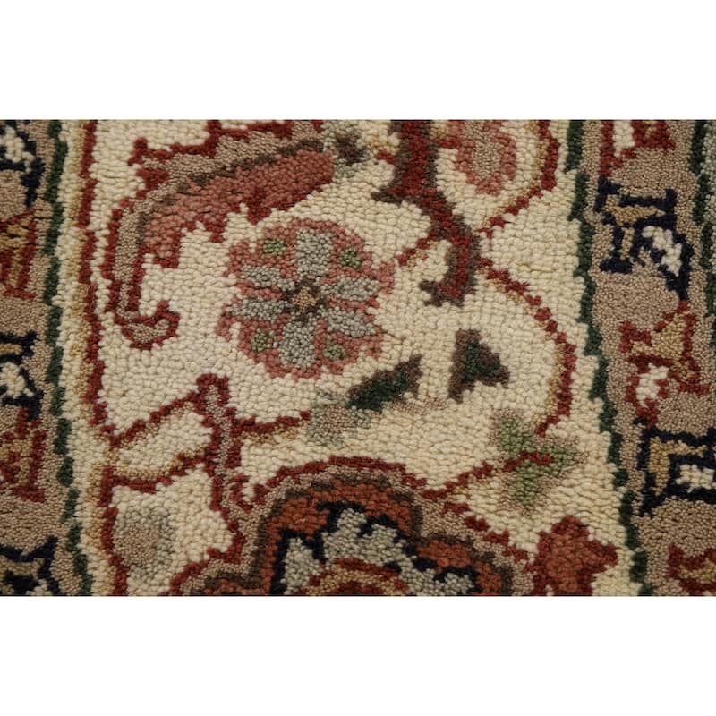 Heriz Serapi Indian Round Rug Hand-Knotted Wool Carpet - 7'10"x 7'10"
