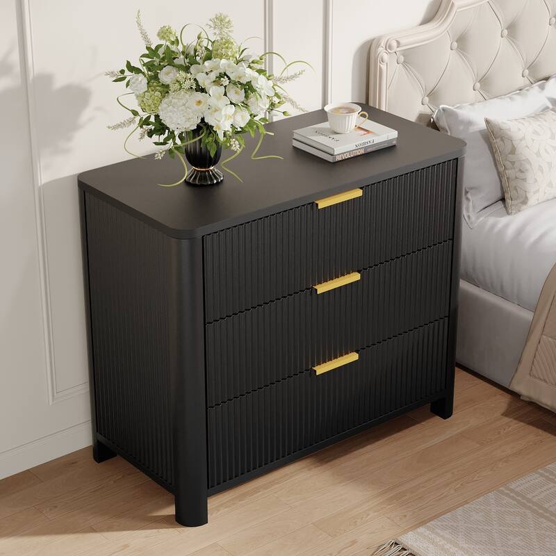 31.5-Inch Wide Night Stand, Oversized Nightstand with 3 Drawers