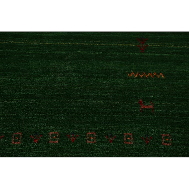 Green Gabbeh Indian Rug Handmade Wool Carpet - 5'1" x 7'8"
