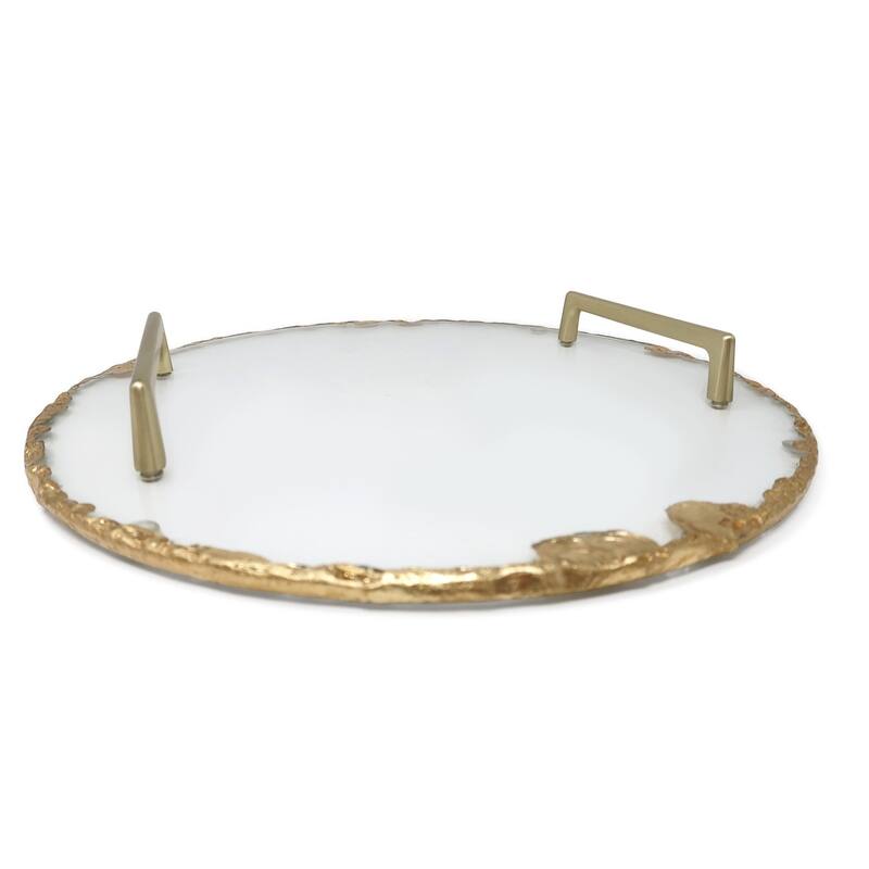 Glass Tray with Gold Rim and Handles